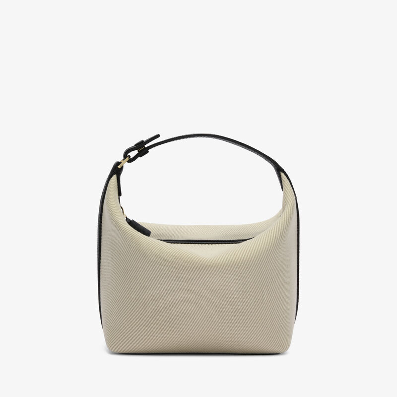 Mochi Textured Canvas Top Handle Mini Bag - Grey/Black - Canvas Eutolbat/Vitello Millepunte Soft - Valextra - 1