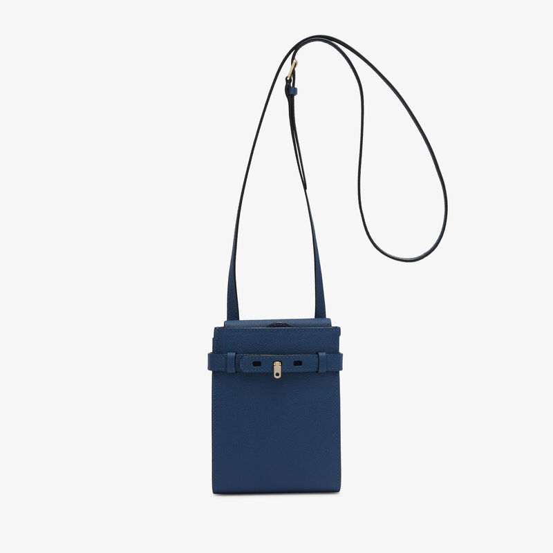 Brera B-Tracollina slim Crossbody micro bag - Sapphire Blue - Millepunte calf leather - Valextra - 1