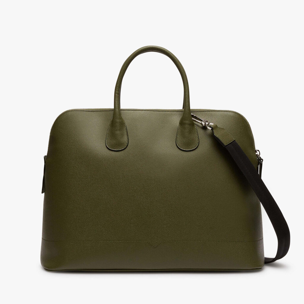 Military Green Leather business bag Valextra My Logo