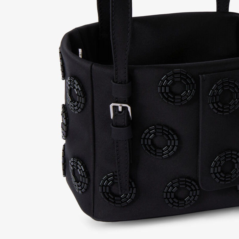 Soft Fizz Bucket Nano Bag - Black - Raso ricamo Girelle - Valextra - 4