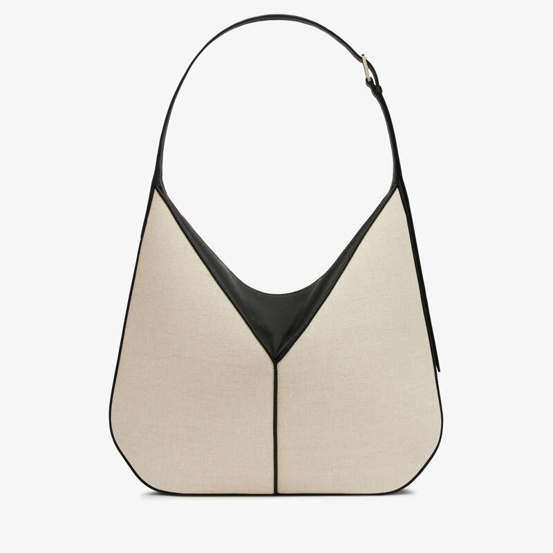Vivi Canvas Hobo Bag - Sand Brown/Black - Natural Canvas and calf leather - Valextra - 5
