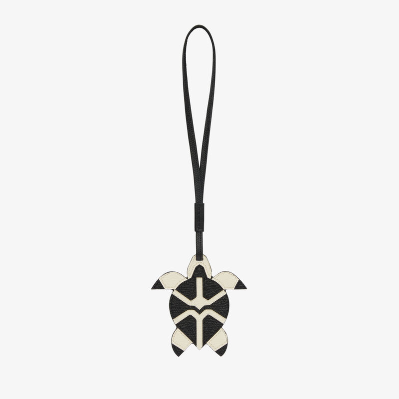 Turtle Charm - Pergamena White/Black - Millepunte calf leather - Valextra - 1