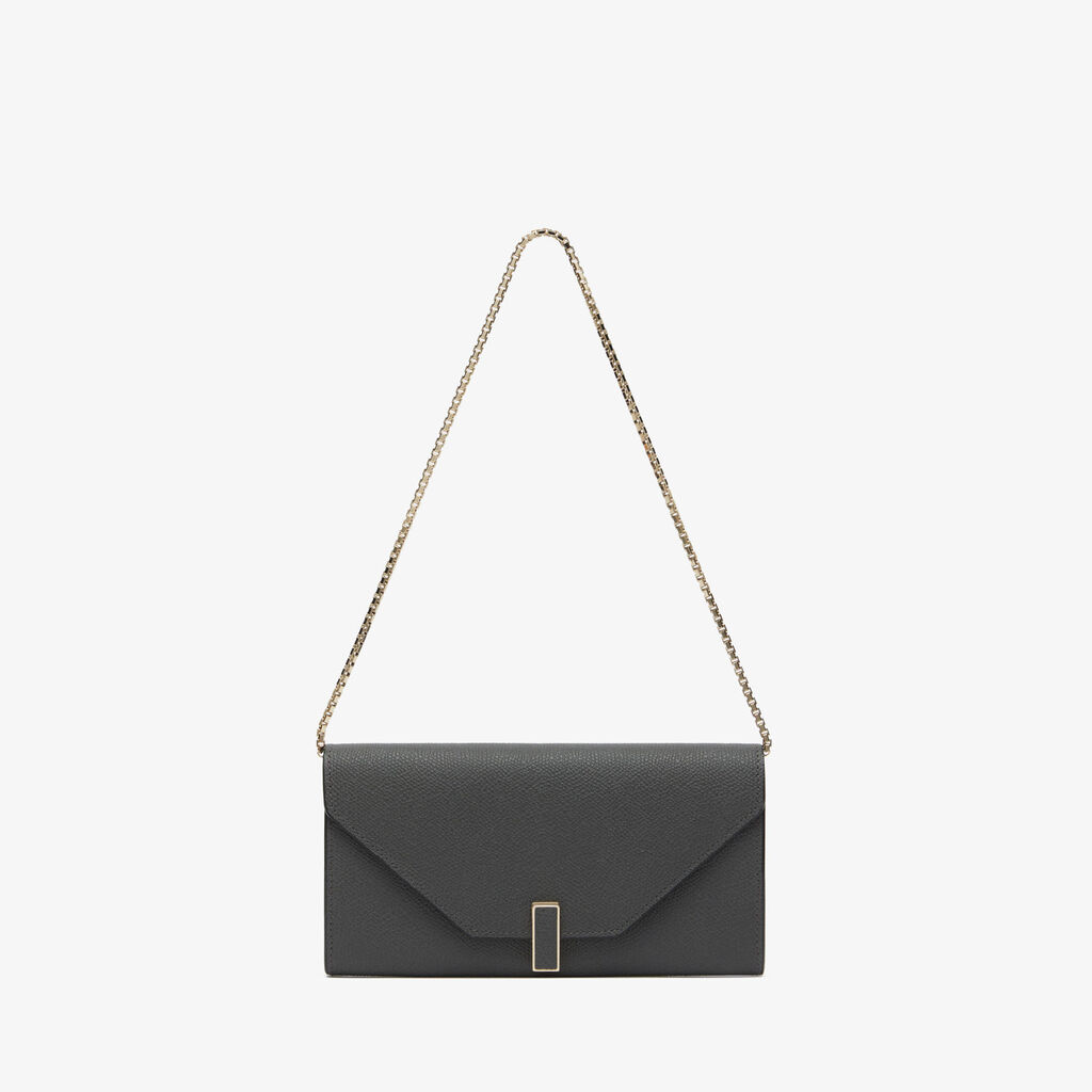 Iside continental purse with chain - Smokey Grey - Vitello VS - Valextra - 1