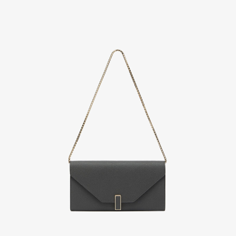 Iside continental purse with chain - Smokey Grey - Millepunte calf leather - Valextra - 1