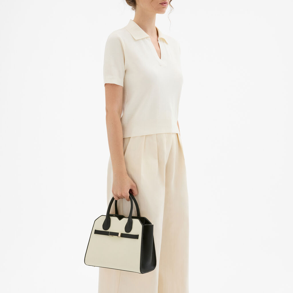 Milano Chiaroscuro Two Handles Mini Bag - Pergamena White/Black - Vitello Millepunte Soft - Valextra - 2