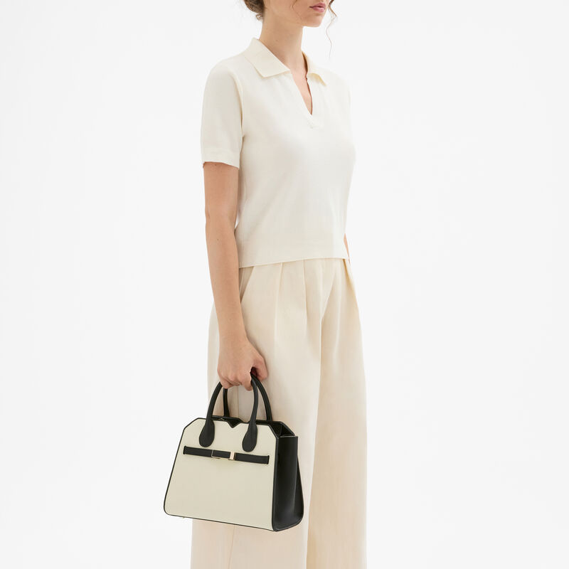 Milano Chiaroscuro Two Handles Mini Bag - Pergamena White/Black - Millepunte Soft calf leather - Valextra - 2