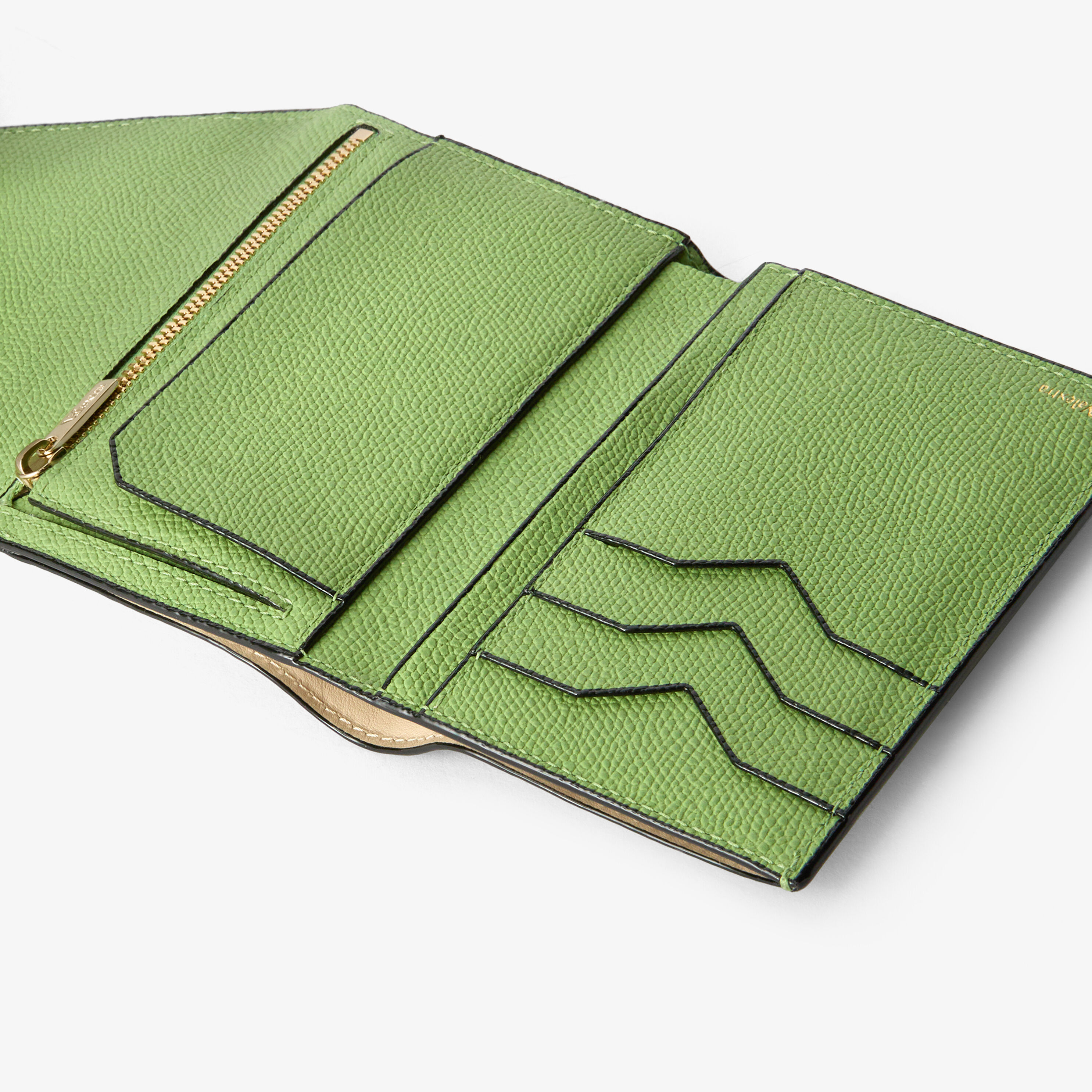 Aloe Green Grained Leather Luxury Fold Wallet | Valextra Iside