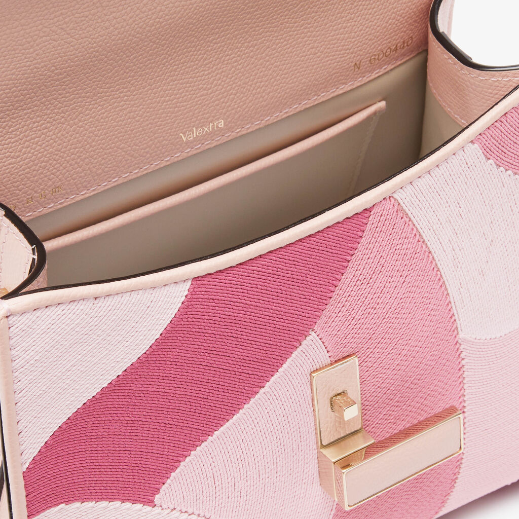 Iside Patchwork Top Handle Mini Bag - Peony Pink/Pink Color Mix - Canvas Ricamo Coiling/Vitello VS - Valextra - 2