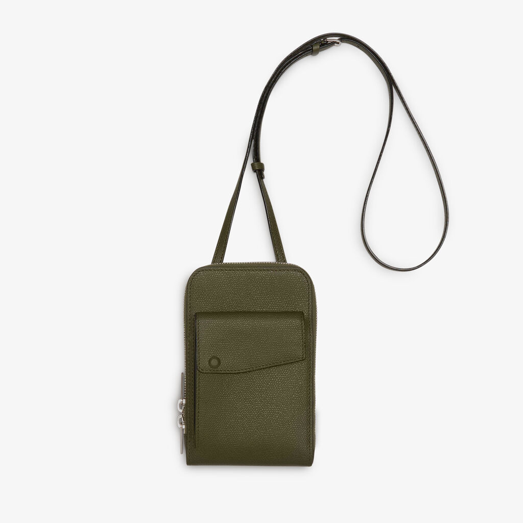 Crossbody Phone case - Military Green - Vitello VS - Valextra - 1