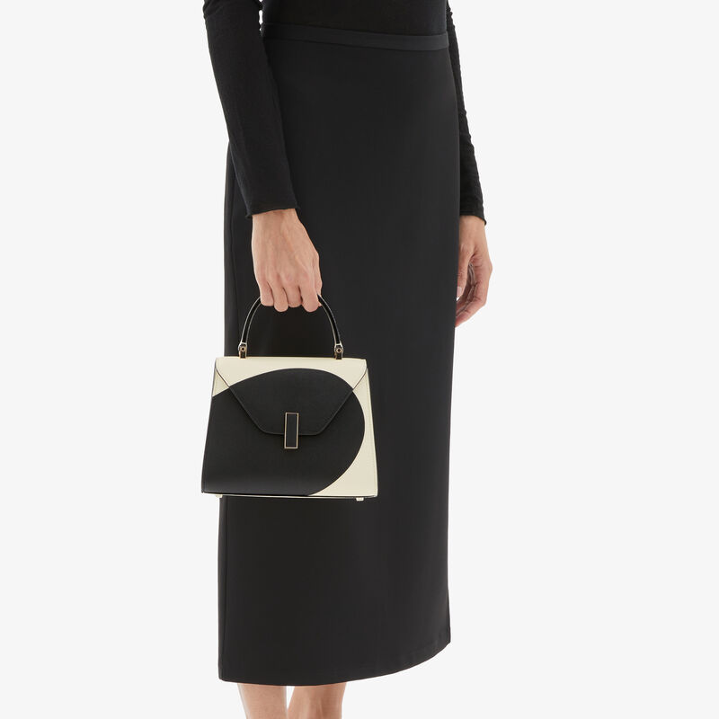 Iside Intarsia Pebble Top Handle Mini Bag - Pergamena White/Black - Millepunte calf leather - Valextra - 2