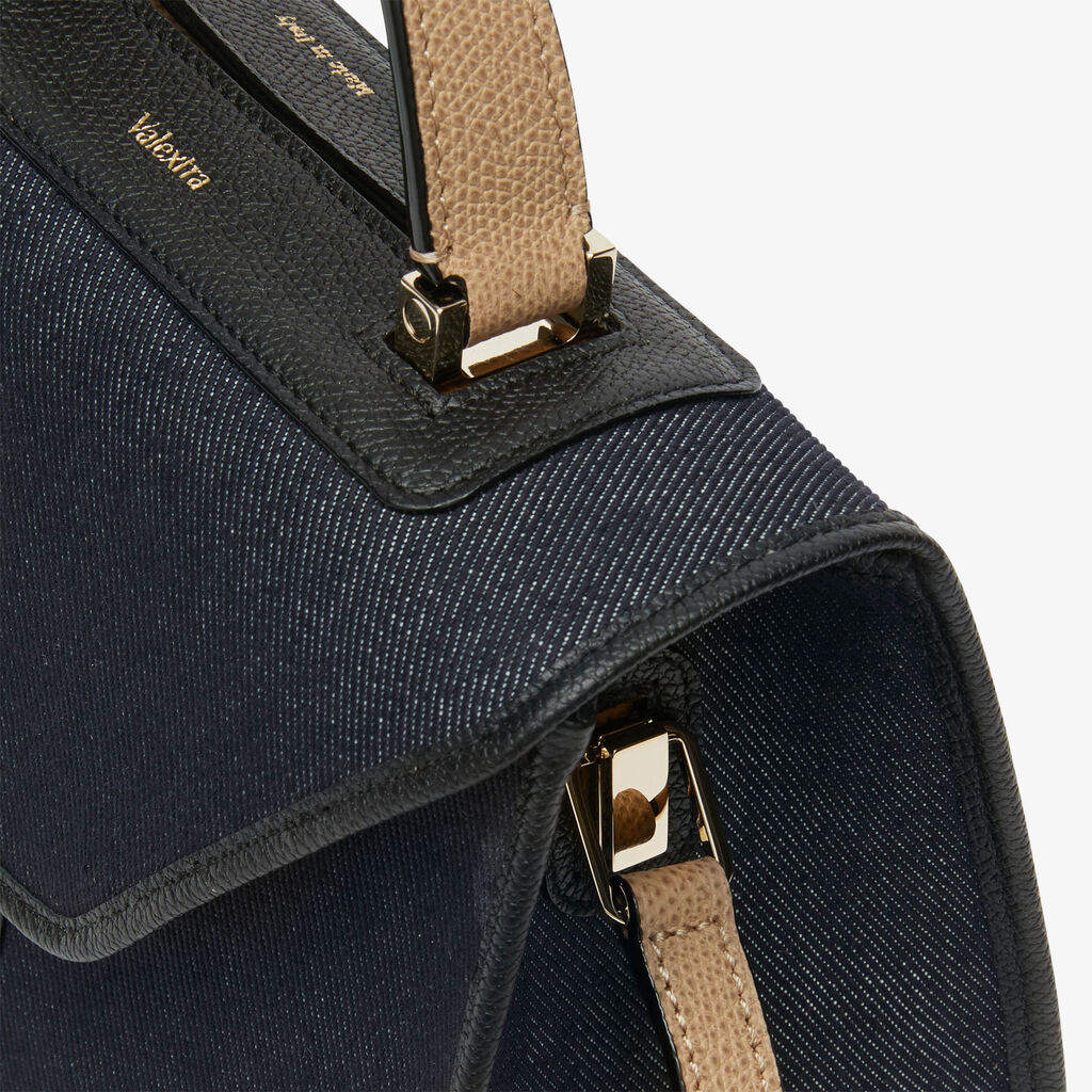 Denim Coat Iside Micro - Dark Blue/Beige/Black - Tessuto Jeans accop./Vitello VS - Valextra - 3