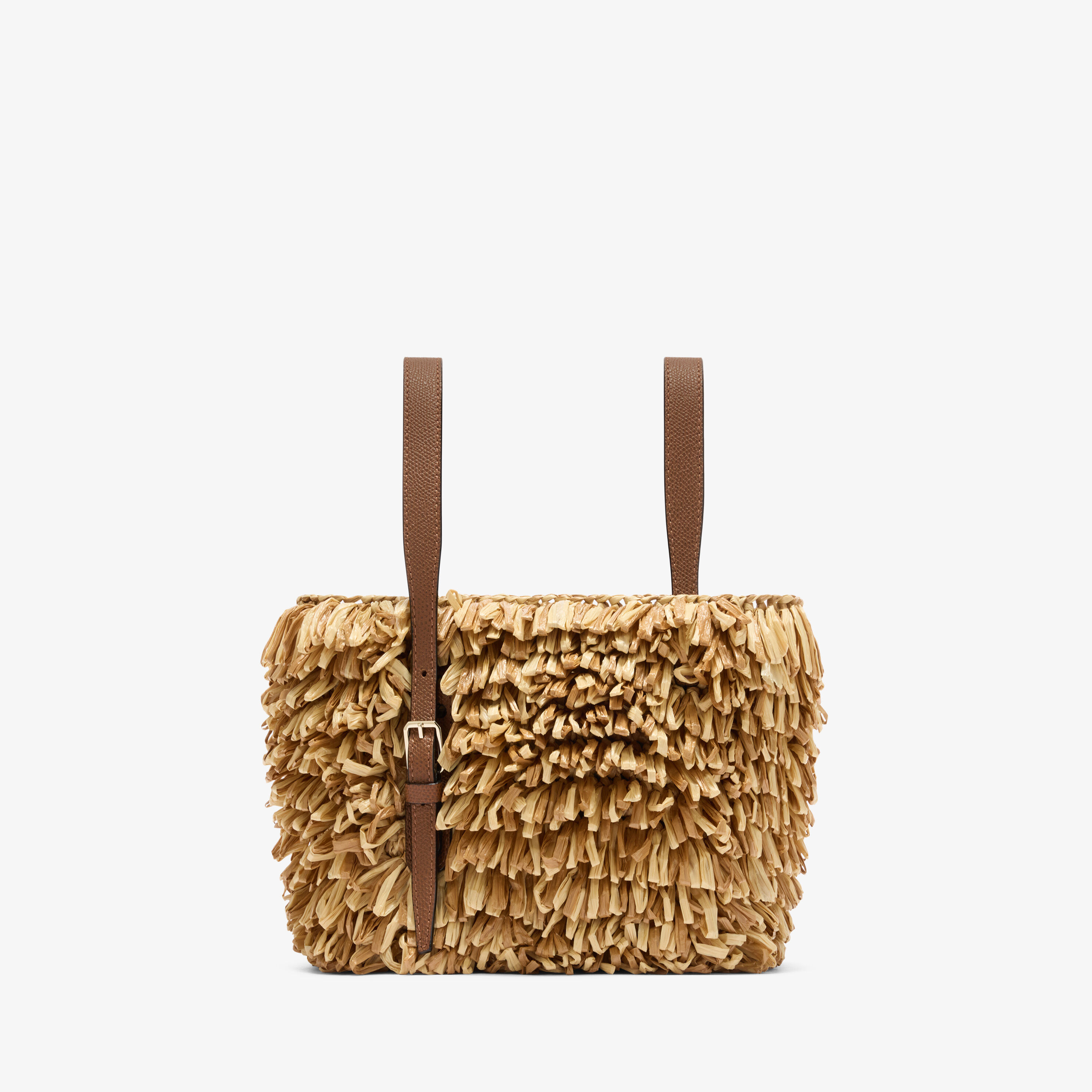 Tessuto Punto Pelliccia/Vitello VS Soft Wavy Raffia Bucket Bag in