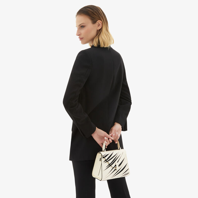 Iside Graffio Top Handle Mini Bag - Pergamena White/Black - Millepunte calf leather - Valextra - 2