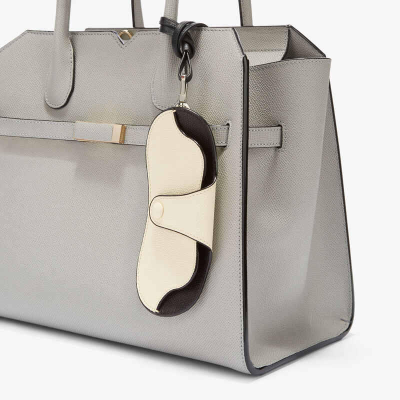 Porta Occhiali con Tracolla Exclusive - Bianco Pergamena/Nero - Pelle di vitello Millepunte - Valextra - 3