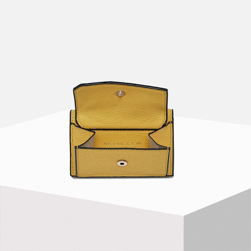 Small Wallet With Coin Holder - Ocher Yellow - Millepunte calf leather - Valextra - 3