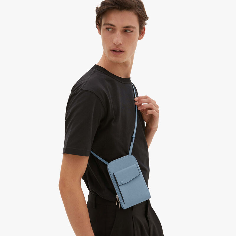Crossbody Phone case - Shirt Blue - Millepunte calf leather - Valextra - 2