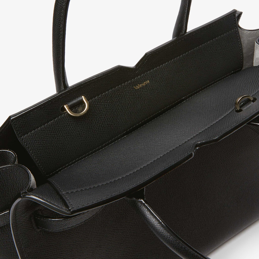 Milano Two Handles Medium Bag - Black - Vitello Millepunte Soft - Valextra - 4