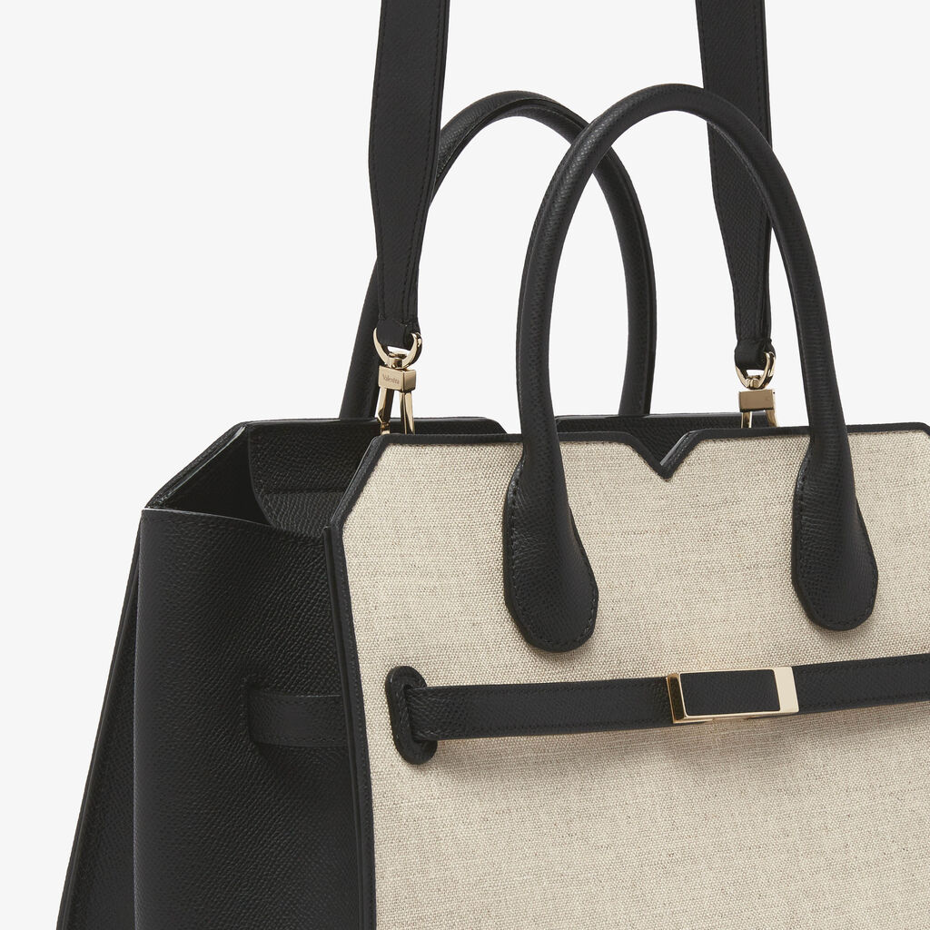 Milano Canvas Two Handles Medium Bag - Sand Brown/Black - Natural Canvas and calf leather - Valextra - 5