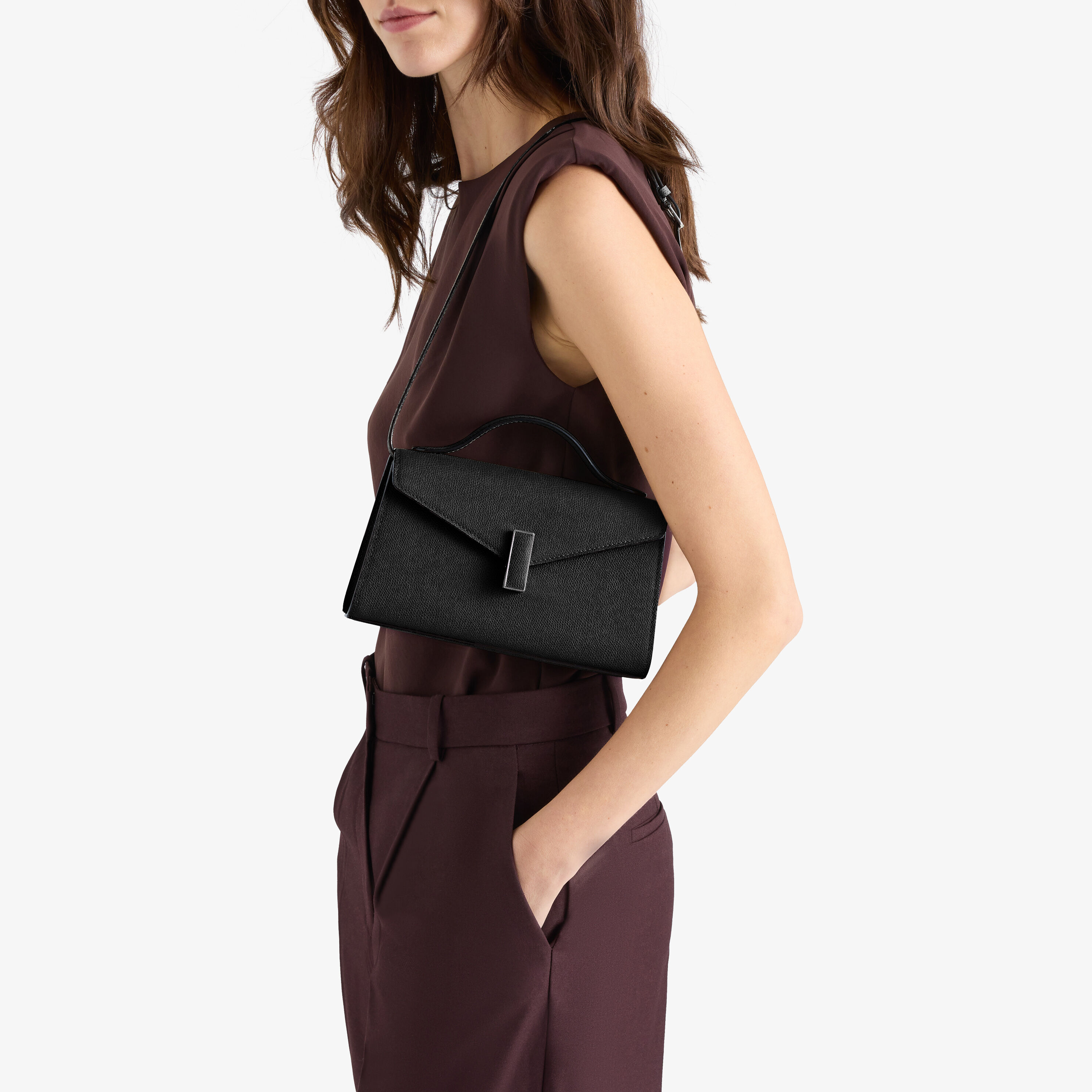 Women's Black Luxury Leather Iside Tìn Top Handle Bag | Valextra