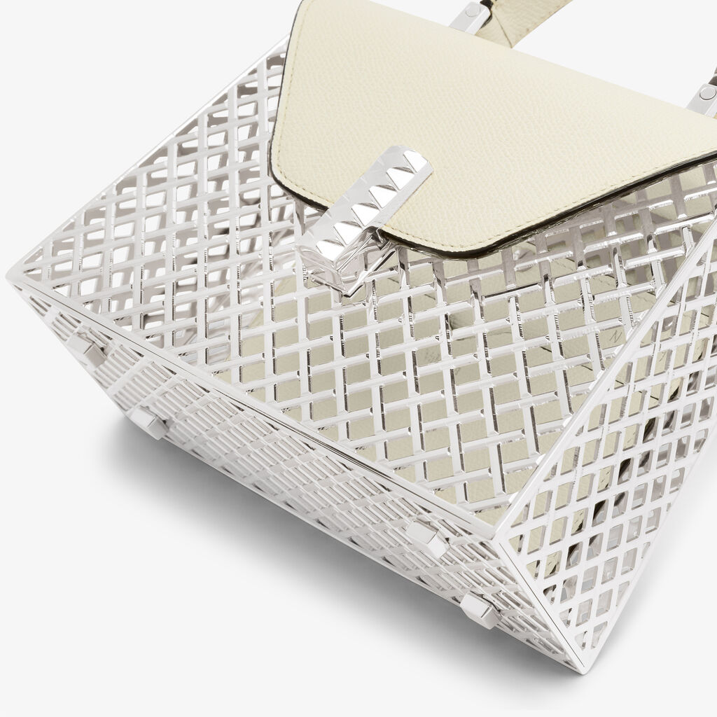 Iside Silver Mesh Top Handle Micro Bag - Pergamena White - Rete Metallica/Vitello VS - Valextra - 3