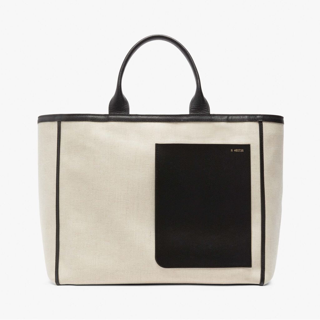 Borsa Shopping Grande Canvas - Marrone Sabbia/Nero - Tessuto Canvas/VS - Valextra - 1