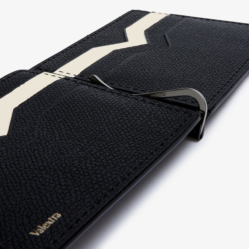 Money Clip 6 cc Wallet - Black/Pergamena White - Millepunte calf leather - Valextra - 3