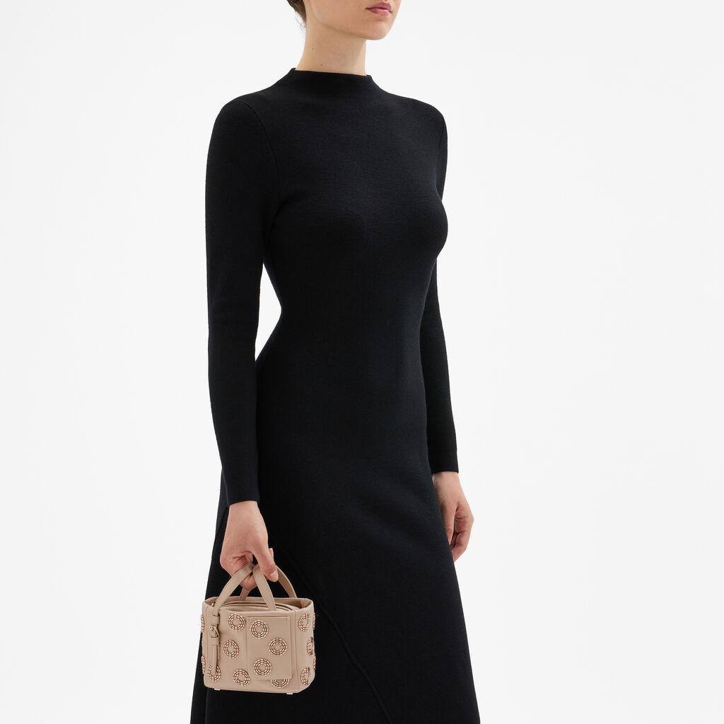 Soft Fizz Bucket Nano Bag - Sahara Brown - Raso ricamo Girelle - Valextra - 2