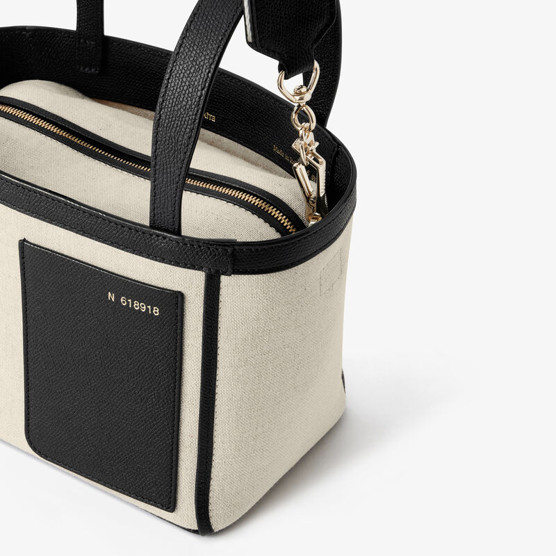 Soft Canvas Bucket Micro Bag - Sand Brown/Black - Natural Canvas and calf leather - Valextra - 2
