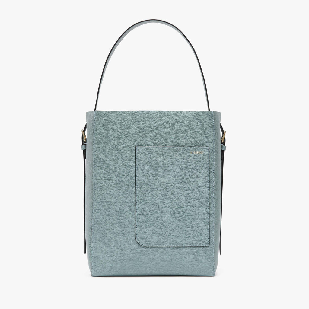 Soft Bucket medium bag - Smokey Blue - Vitello VS - Valextra - 1