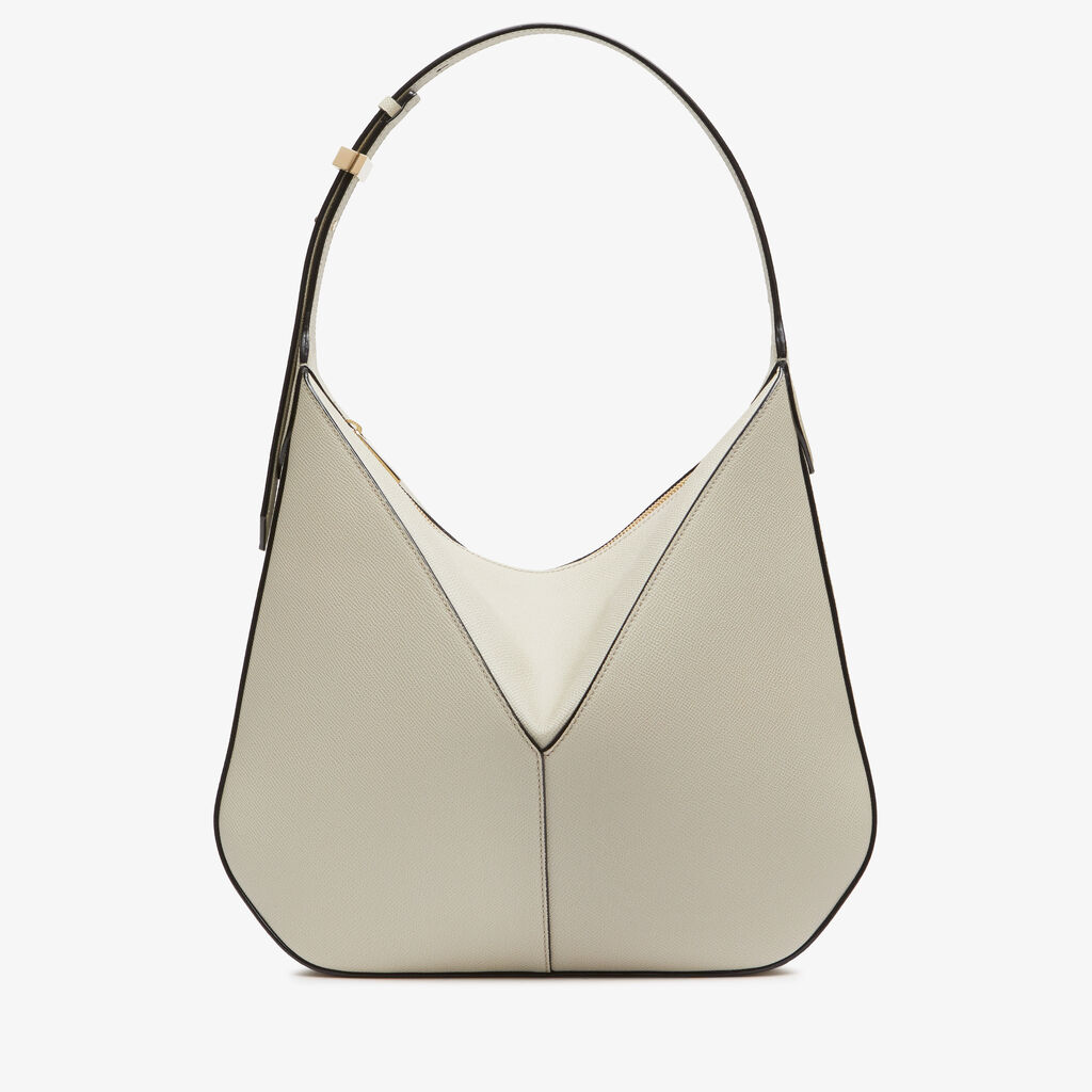 Vivi Hobo Medium Bag - Linen Grey - Vitello Millepunte Soft - Valextra - 1