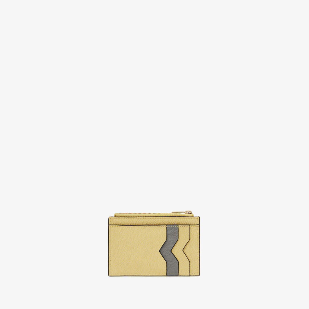 Card Holder with Zip Pocket 3CC - Vanilla Yellow/Cement Grey - Vitello VS - Valextra - 1
