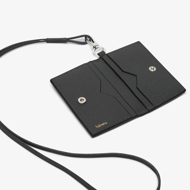 Card Holder with Lanyard - Smokey Grey - Millepunte calf leather - Valextra - 2