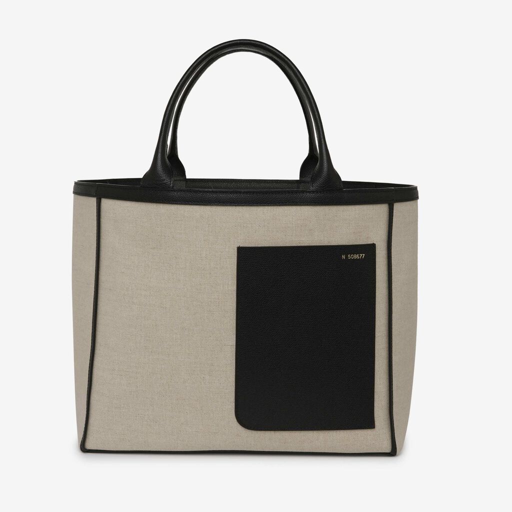 Shopping Medium Bag Canvas - Sand Brown/Black - Tessuto Canvas/VS - Valextra - 1
