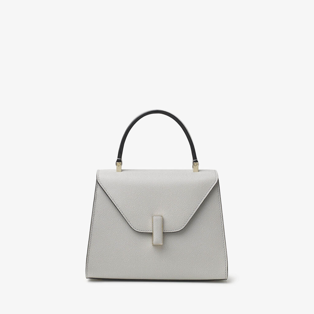 Valextra Iside: Gray Leather Mini top handle bag