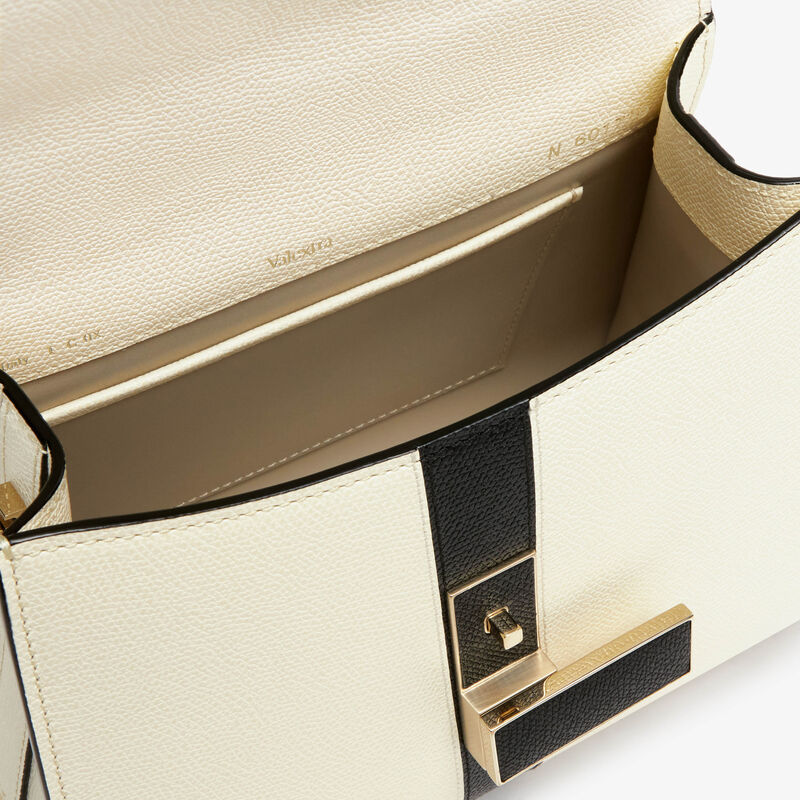 Iside Intarsia Line Top Handle Mini Bag - Pergamena White/Black - Millepunte calf leather - Valextra - 3