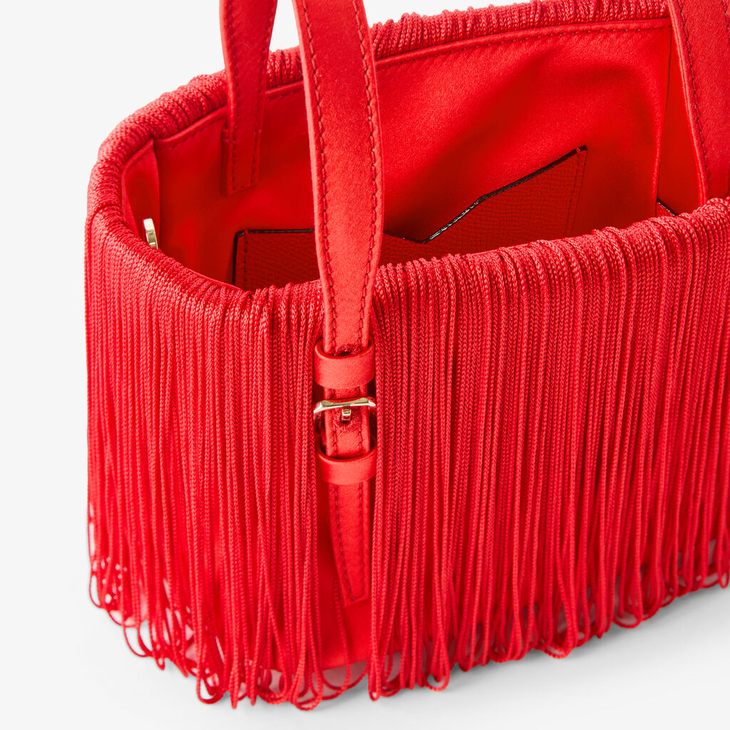 Soft Swing Bucket Nano Bag - Crimson Red - Satin and Fabric Fringes - Valextra - 3