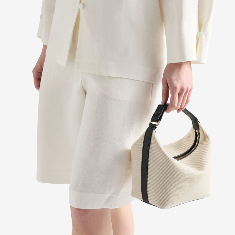 Mochi Textured Canvas Top Handle Mini Bag - Grey/Black - Canvas Eutolbat/Vitello Millepunte Soft - Valextra - 2