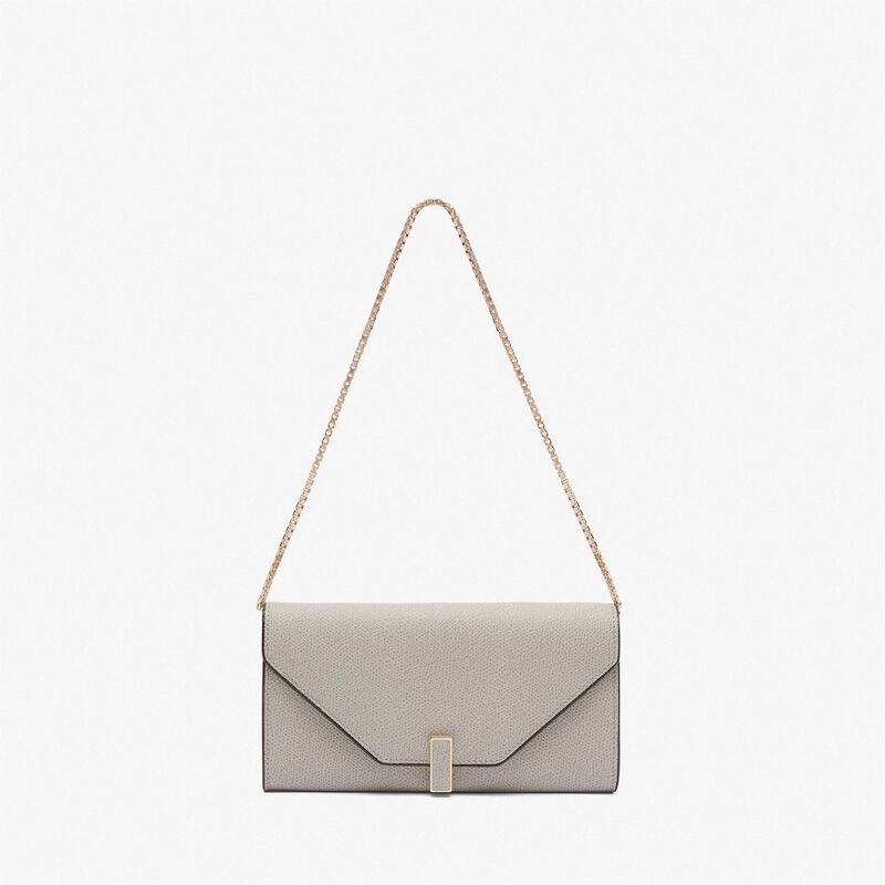 Iside continental purse with chain - Ash Grey - Millepunte calf leather - Valextra - 1