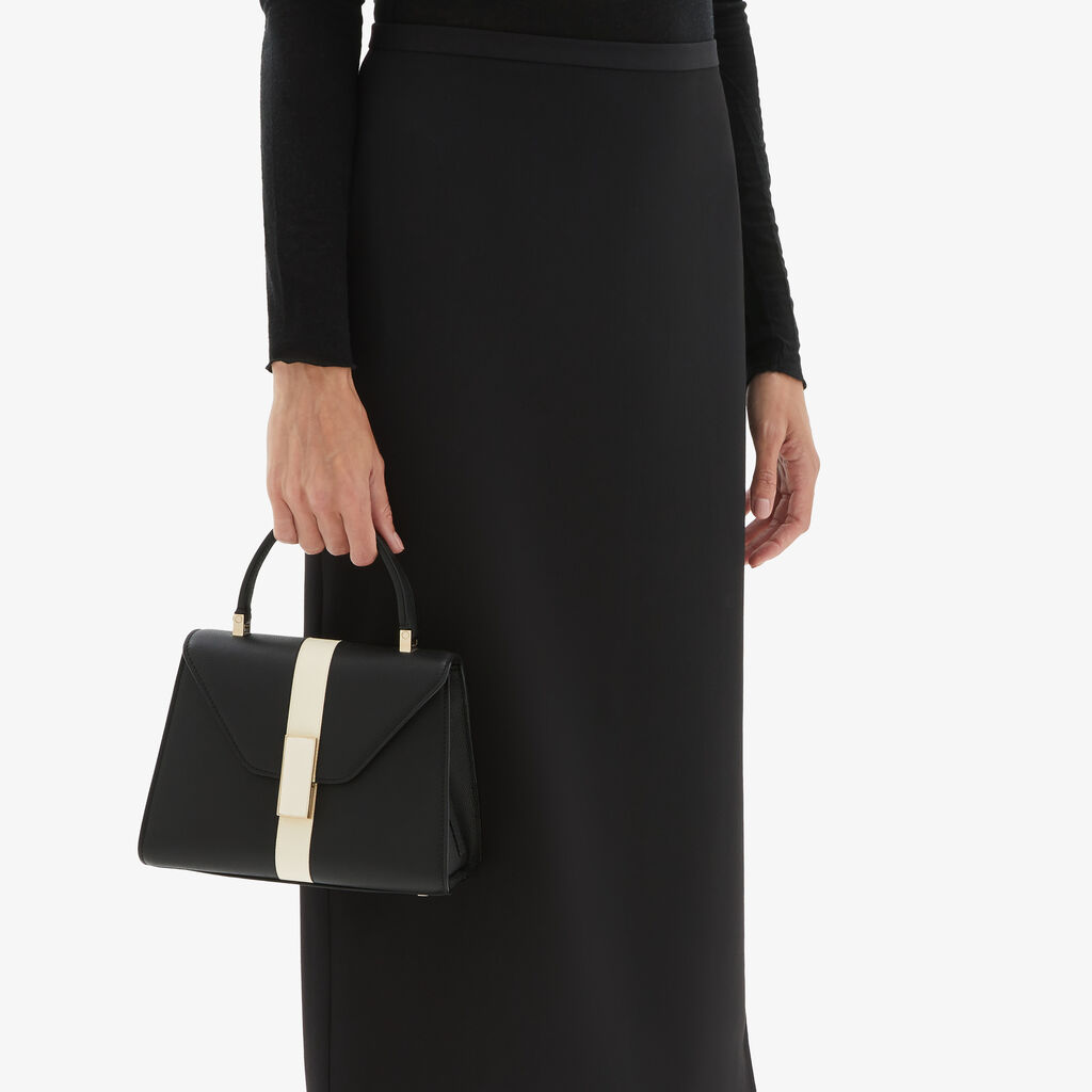 Iside Intarsia Line Top Handle Mini Bag - Black/Pergamena White - VS Vitello Line - Valextra - 2
