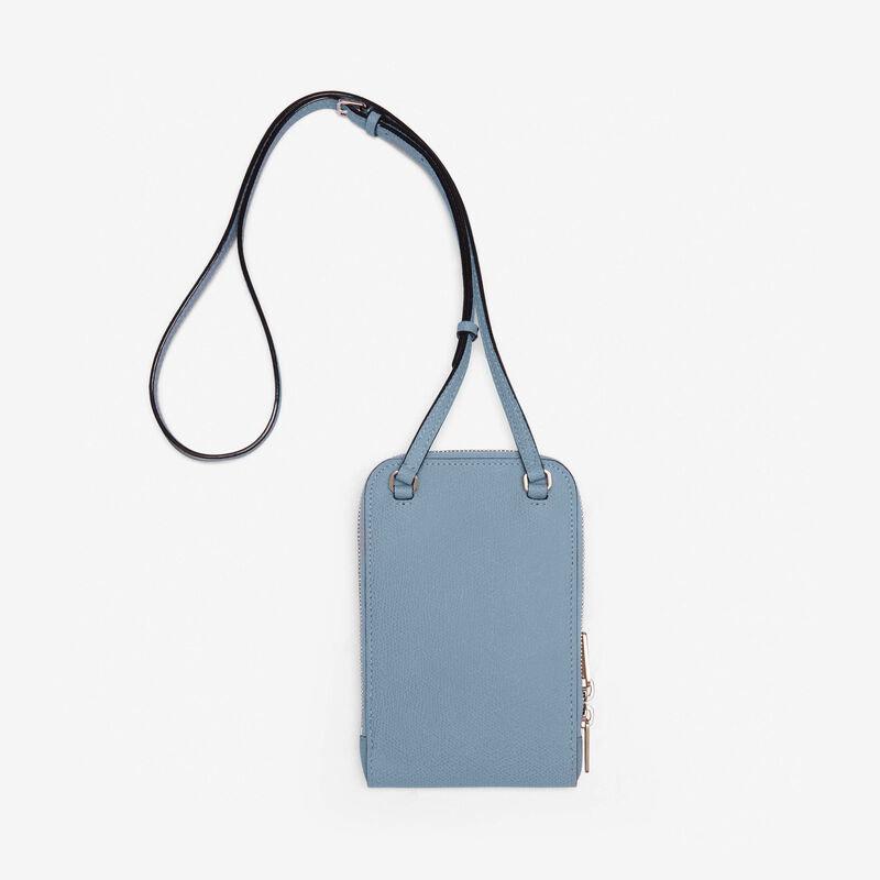 Crossbody Phone case - Shirt Blue - Millepunte calf leather - Valextra - 5