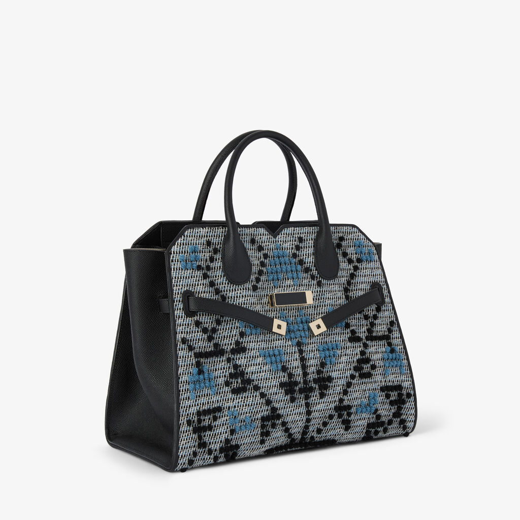 Milano Flower Pibiones Two Handles Medium Bag - - Tessuto Pibiones Fiore/Vitello Millepunte Soft - Valextra - 4