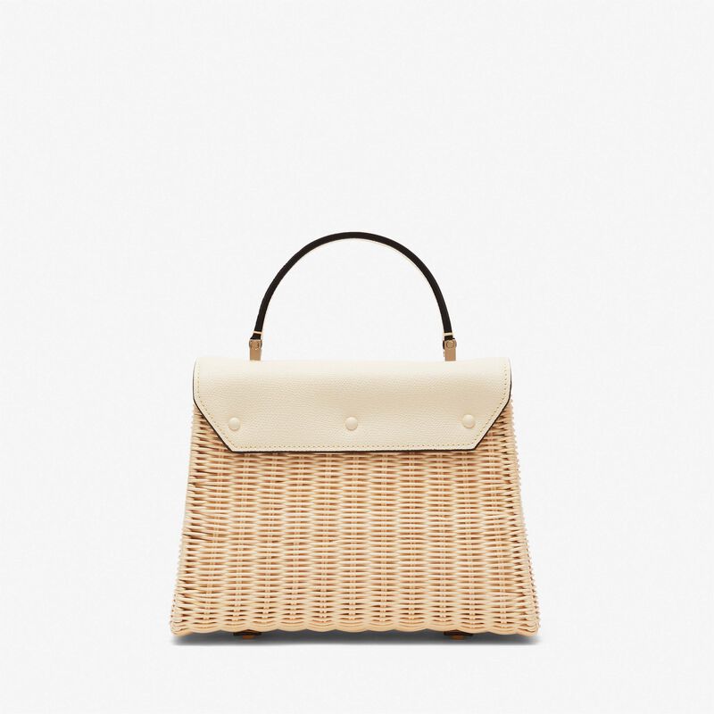 Iside Wicker Top Handle Medium Bag - Beige/Pergamena White - Natural wiker and Millepunte calf leather - Valextra - 6