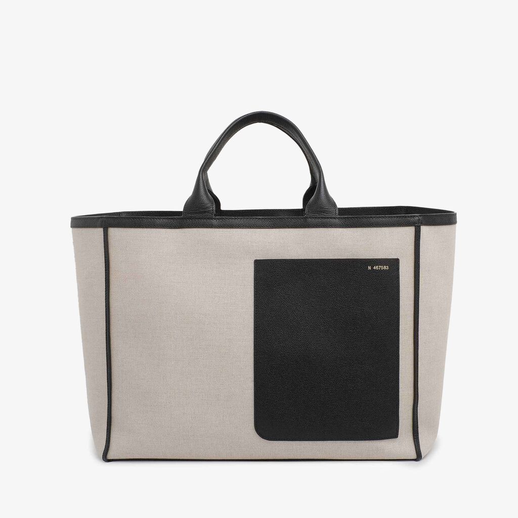 Shopping Large  Bag Canvas - Sand Brown/Black - Tessuto Canvas/VS - Valextra - 1