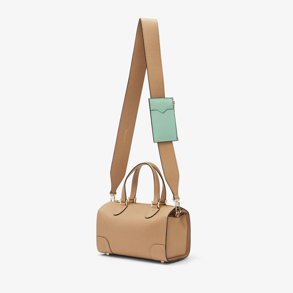 Shoulder Strap with Zip Pocket - Cachemire Beige/Aqua Green - Vitello VS - Valextra - 2