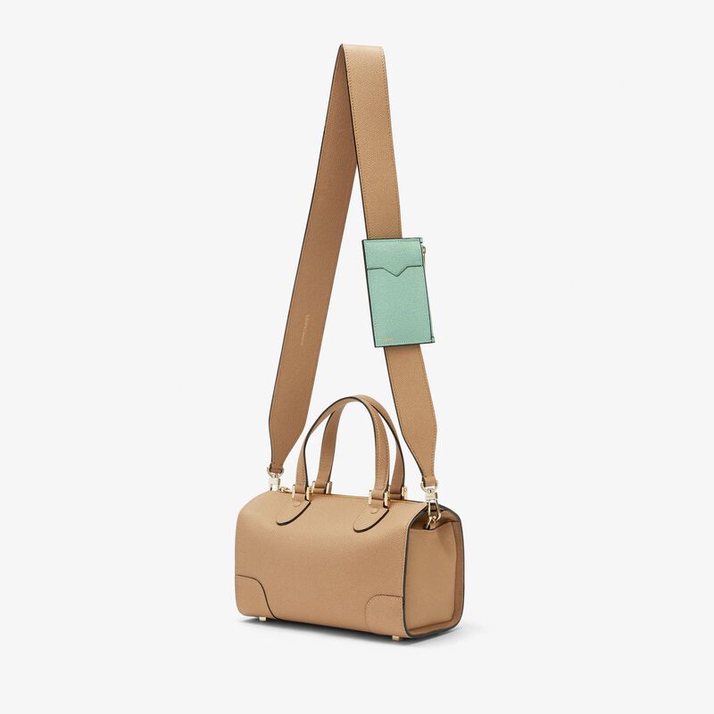 Shoulder Strap with Zip Pocket - Cashmere Beige/Aqua Green - Millepunte calf leather - Valextra - 2
