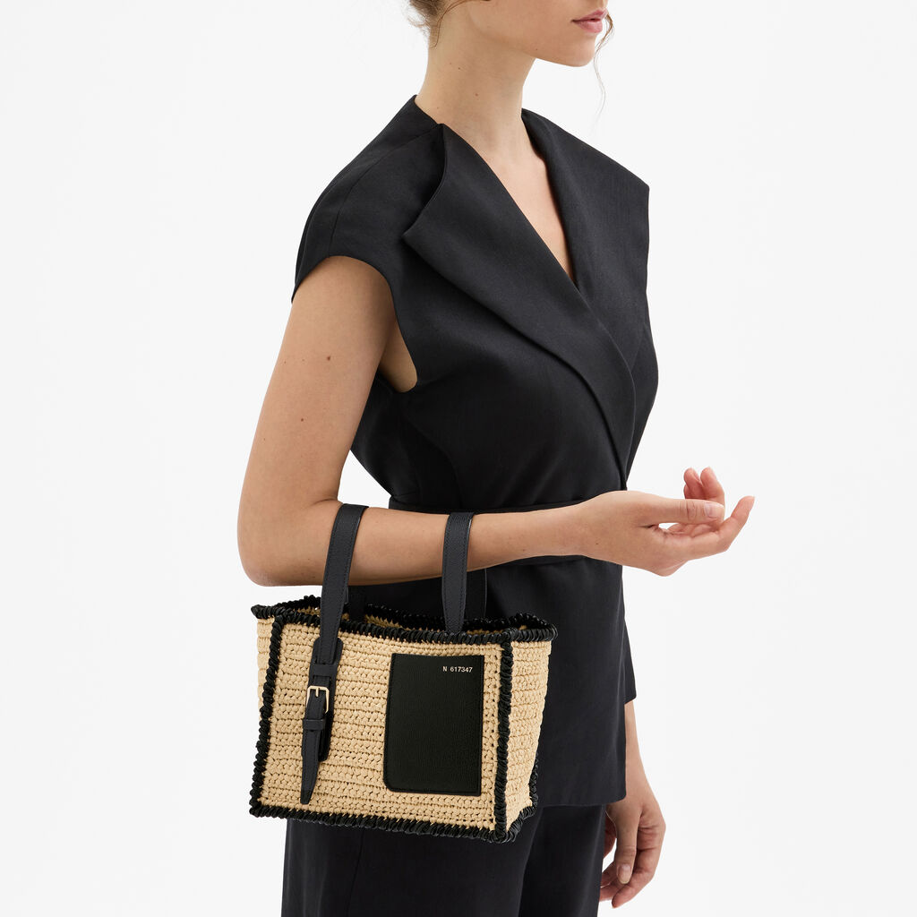 Soft Raffia Bucket Micro Bag - Beige/Black - Rafia/Vitello VS - Valextra - 2
