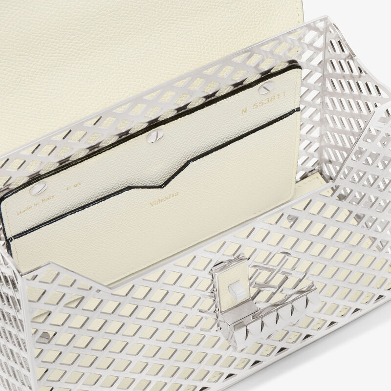 Iside Silver Mesh Top Handle Micro Bag - Pergamena White - Metal and Millepunte calf leather - Valextra - 2