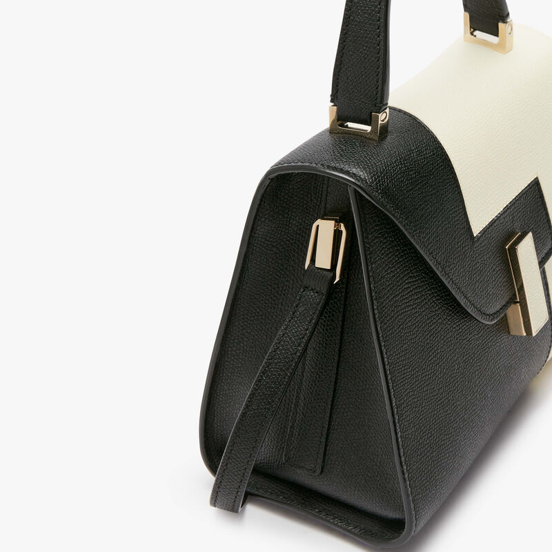 Iside Intarsia Dual Top Handle Mini Bag - Black/Pergamena White - Millepunte calf leather - Valextra - 4