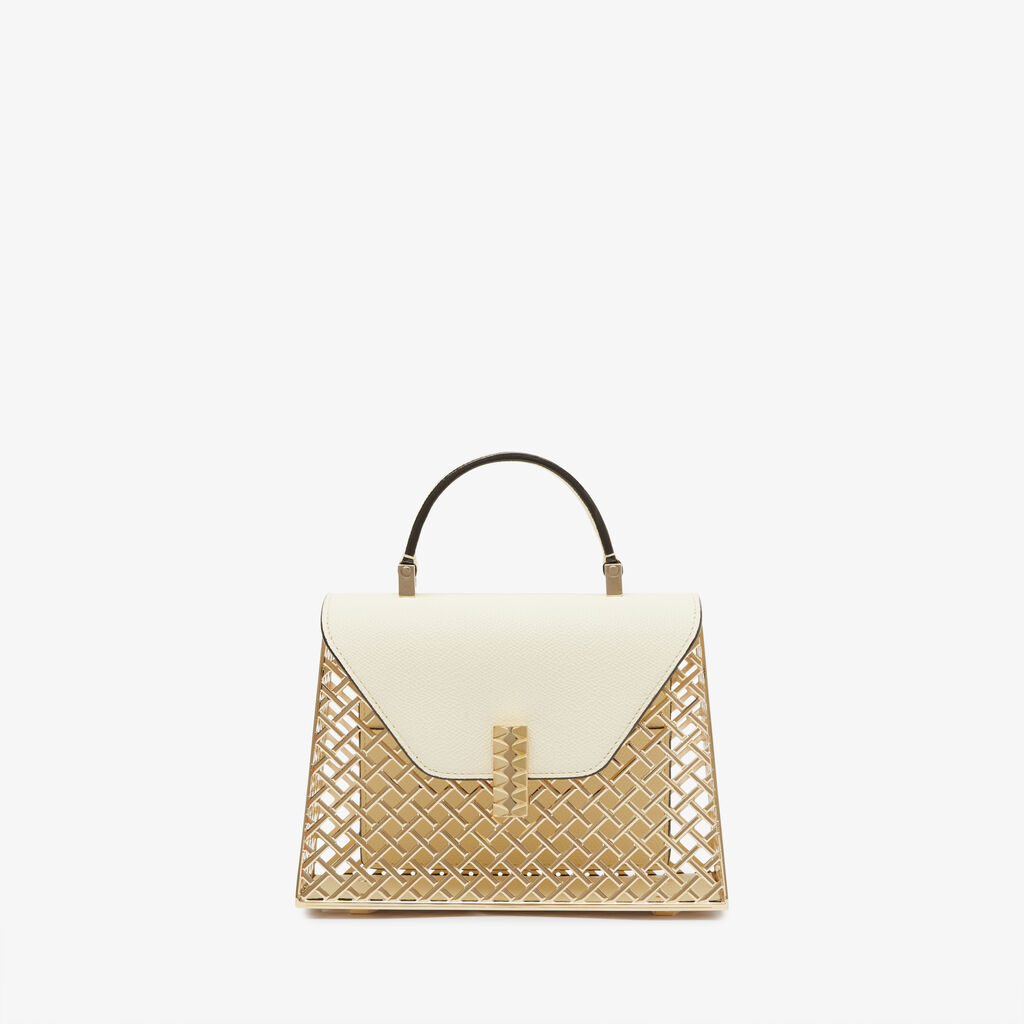 Borsa a Mano Iside Golden Mesh Micro - Bianco Pergamena - Rete Metallica/Vitello VS - Valextra - 1