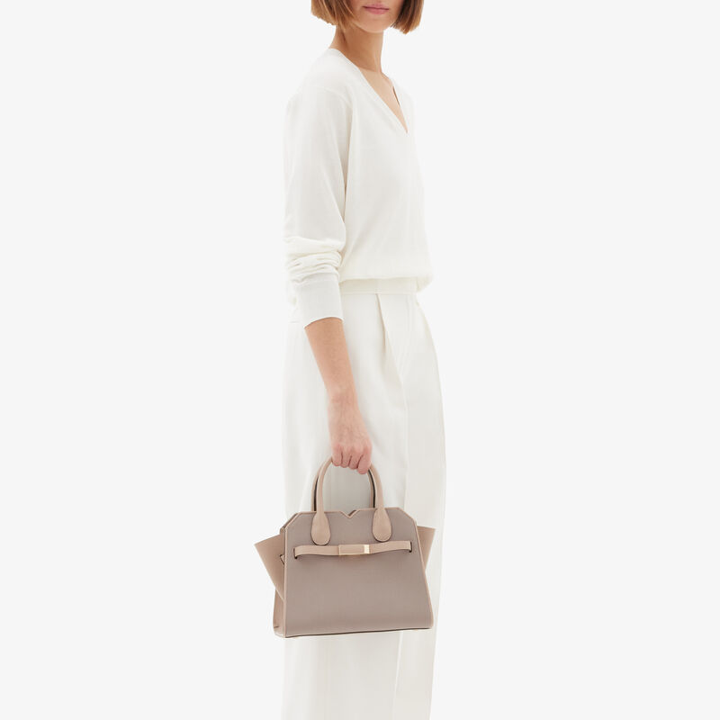 Milano Chiaroscuro Two Handles Mini Bag - Pink Nude/Sahara Brown - Millepunte Soft calf leather - Valextra - 2